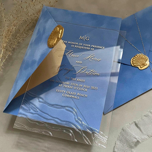 Carte d'invitation de mariage personnalisée en relief 3D, rectangulaire, en acrylique, motif vague - Product Image 3
