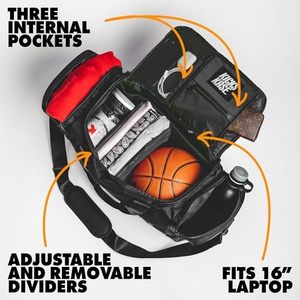 Bolsa de Deporte Vintage Resistente de Poliéster con Cremallera y Tres Compartimentos Ajustables, Bolsa de Gimnasio, Bolsa de Viaje, para Baloncesto, Fútbol - Product Image 3