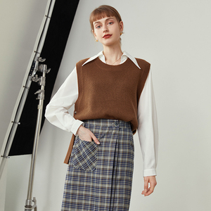 <span class=keywords><strong>Gilet</strong></span> maglione morbido personalizzabile da <span class=keywords><strong>donna</strong></span> autunno e inverno Design di nicchia all'interno e all'esterno indossa <span class=keywords><strong>gilet</strong></span> maglione <span class=keywords><strong>marrone</strong></span> lavorato a maglia Casual - Product Image 2