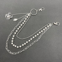 Nouvelle chaîne de taille multicouche rétro en imitation perles, chaîne punk en métal avec araignée et crâne, porte-clés punk, chaîne de pantalon/portefeuille