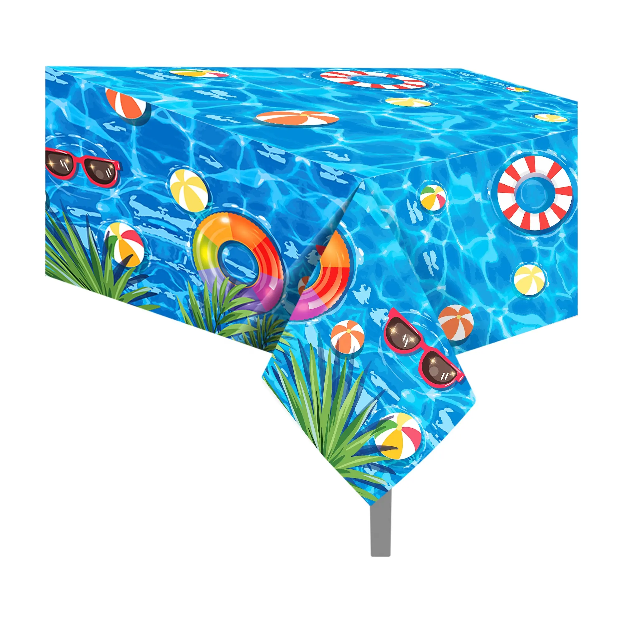 Huancai swimming pool PE table cover birthday Hawaii party decorations 130x220cm plastic table cloth for beach party supplies