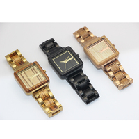 Montre-bracelet de luxe en acier inoxydable pour femme, à quartz, avec bracelet en bois gravé or, personnalisable, élégante, vente en gros