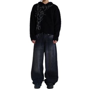 Jeans de Mezclilla Negros Deslavados Personalizados, Mezclilla Gruesa 100% Algodón, Pantalones Holgados para Hombre - Product Image 4