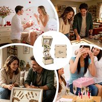 Boîte de rangement pour photos en bois avec affichage de photos à clapet, 3,54 x 3,54 x 1,81 po, boîte à souvenirs, album photo rustique, boîte cadeau