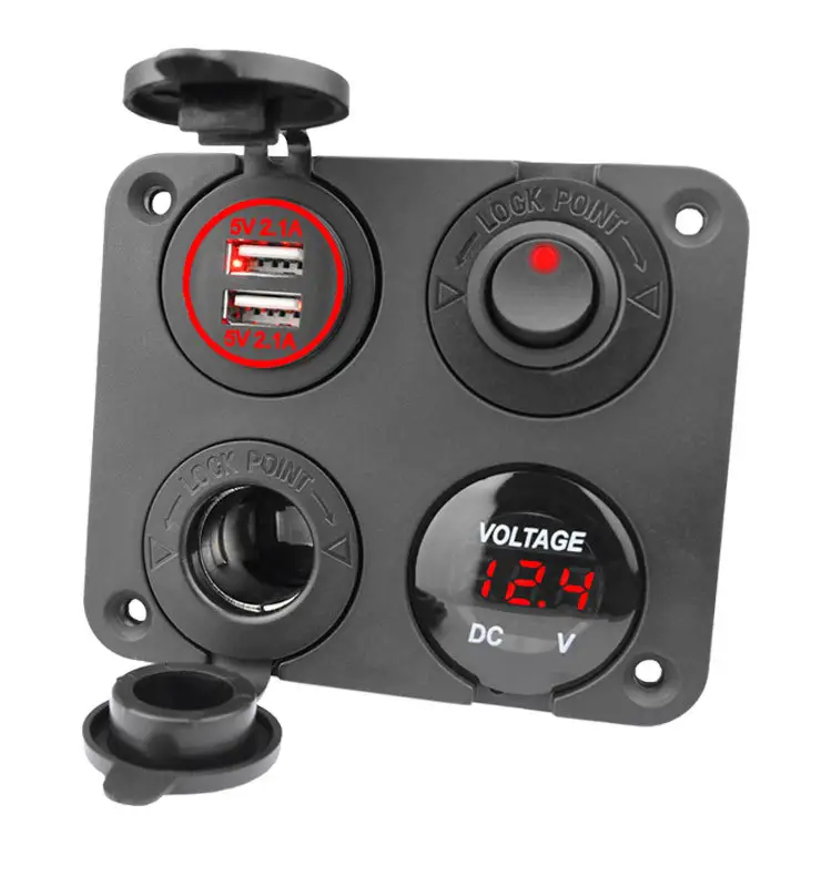 4 In 1 Enkele Diafragma Dual Usb 4.2A Lange Glad Oppervlak Voltmeter Sigaret Plug Switch Adapter Panel Voor Auto