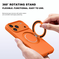 Coque de téléphone magnétique en silicone liquide avec support rotatif à 360 degrés, protection intégrée de l'objectif et des boutons, compatible avec la charge sans fil