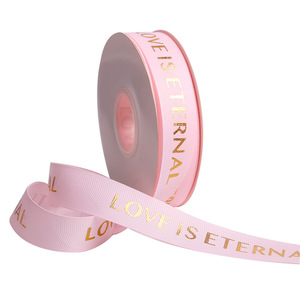 Love Is Eternal Custom Gift Ribbon 5/8 \ "Satén Poliéster Single Face 3D Gold Foil Impreso para decoraciones - Product Image 5