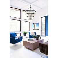 Lustre LED en cristal de luxe noir, design moderne américain 2026, pour salon de villa, hôtel et décoration intérieure