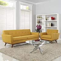 Canapé modulaire 3 places Mid-Moderne avec fauteuil, dossier capitonné et pieds coniques – Mobilier pour salon et hôtel