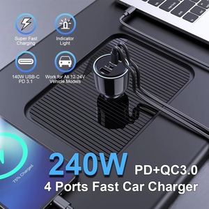 Cargador de Coche USB-C 3.1 de 240W, 4 Puertos, Multifunción, Carga Rápida PD 3.1 QC para Laptop y Teléfono - Product Image 4