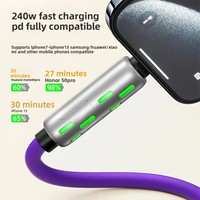 Kabel Data pengisian daya ultra-cepat 240W untuk mobil baru jaket PVC dengan kolom indikator satu hingga empat headphone kompatibel