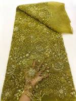 Tissu brodé de fleurs en relief 3D avec perles AO.YI. pour robes de mariée et robes de soirée - Robes de mariée et tenues de soirée
