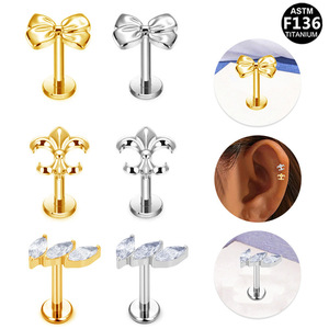 <b>Titanium</b> Stud Earrings Bowknot F136 <b>Titanium</b> Alloy Gold Silver Color Ear Jewelry For Women Gift Fashion Accessory - Product Image 1