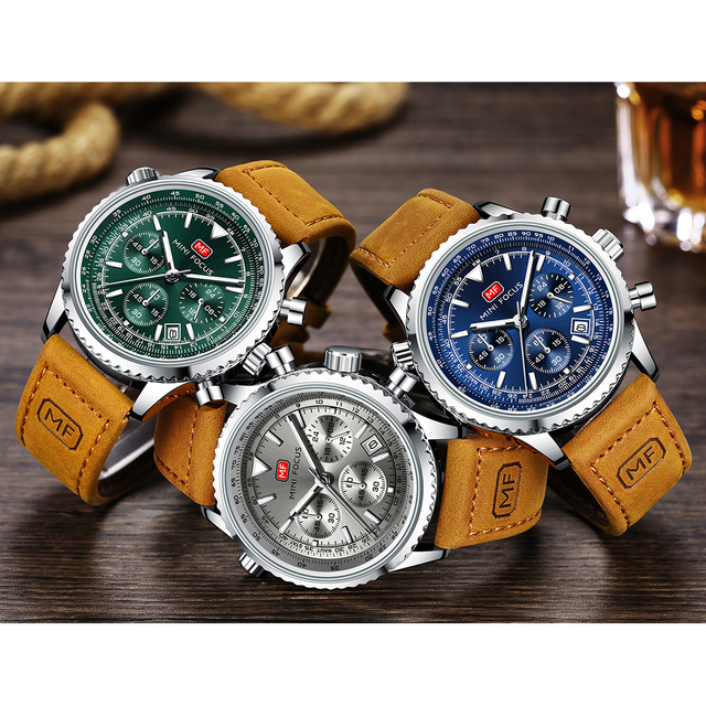 MINI FOCUS Men High Quality Custom Low MOQ Quartz Watch for 3 ATM Waterproof With Genuine Leather Band MF0463G