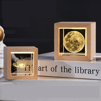 Veilleuse cube en cristal 3D avec gravure intérieure, cadre carré en bois, lampe chaude, souvenir, cadeau d'anniversaire, cadeau de mariage, veilleuse en cristal