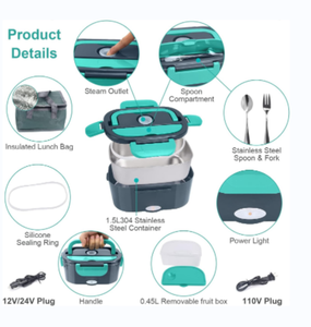 קופסת אוכל חשמלית ניידת מחממת אוכל, עשויה מפלדת אל-חלד איכותית - Product Image 5