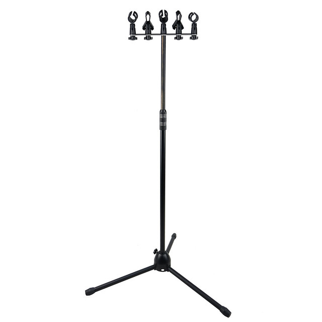 Five-headed Playing Microphone Holder Professional Tripod Adjustable Floor Microphone Stand for Radio Broadcasting Studio