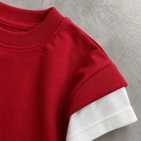 T-shirt à manches longues pour homme, coupe courte, en coton oversize, avec blocs de couleur et manches gaufrées