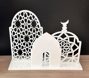 White Acrylic Mosque Design Centrepiece Three-Piece Set Islamic Decor - Product Image 3