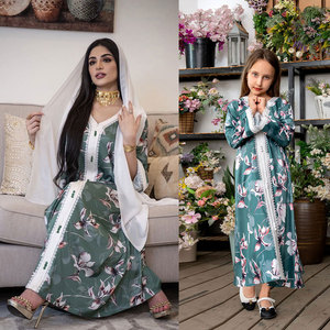 Verano Oriente Medio musulmán Jalabiya bata impresa encaje vestido largo madre <span class=keywords><strong>hija</strong></span> padre-hijo vestido para mujeres - Product Image 3