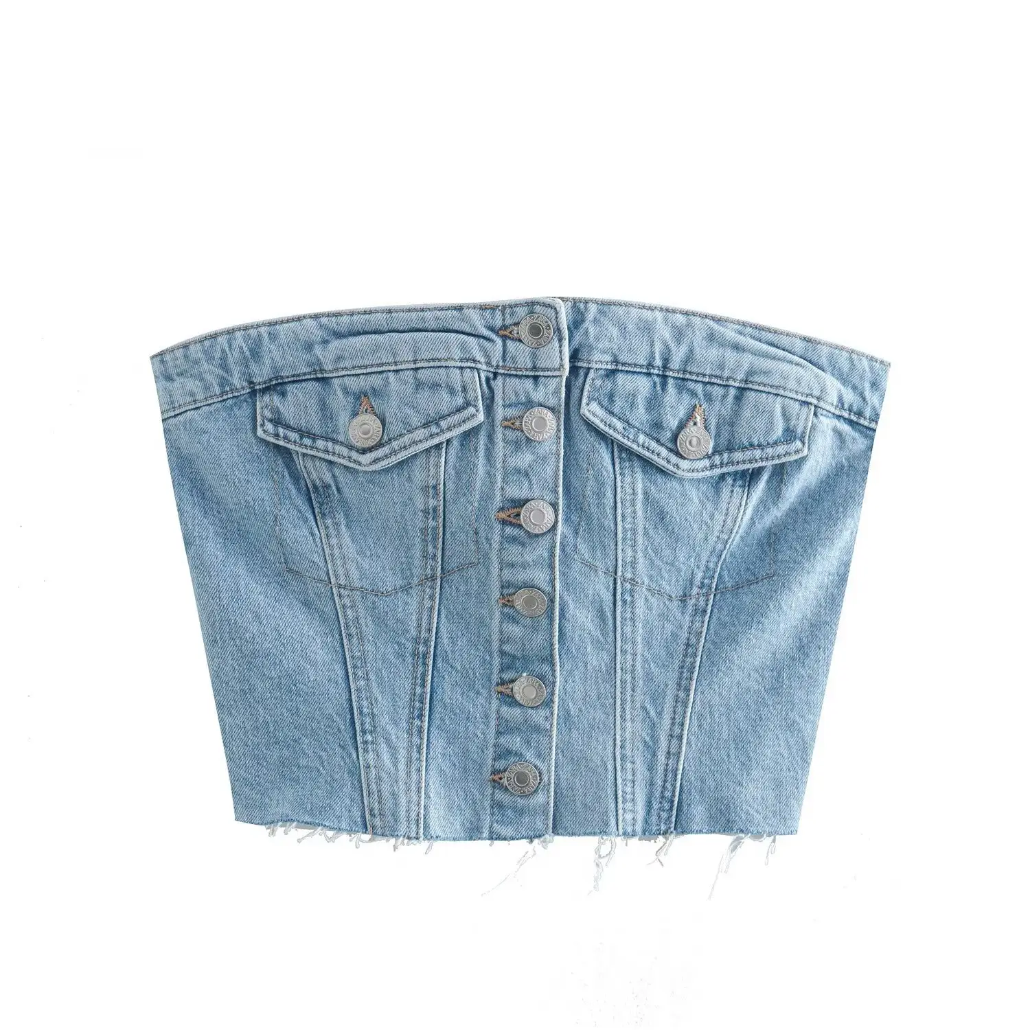 Good Quality Sleeveless Sexy Corset Wrap Chest Jeans Tops Ladies Denim Button Tube Top