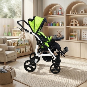 Silla de Ruedas Manual Plegable para Niños con Parálisis Cerebral, Cochecito Plegable de Viaje, Reclinable y Ajustable - Product Image 1