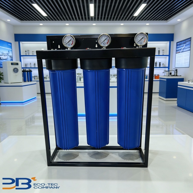 Triple 20*4.5 Inch Big Blue Water Filter System with Black Galvanized Frame for Removes Residual Chlorine and Limescale