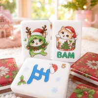 Jeu de Mahjong Américain de Noël de Luxe Moderne avec Logo Personnalisé, Tuiles de Noël, Fond en Acrylique Rouge Poinsettia