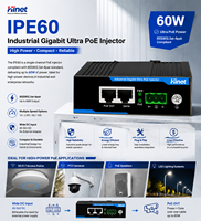 Inyector PoE Gigabit para Riel DIN, 60W, 802.3bt Tipo 3, Puerto Único, Inyector PoE Industrial, Entrada de 45-56V CC