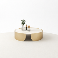 Table Basse de Luxe Moderne et Design en Fer, Cadre en Acier Convertible, Multifonctionnelle, Style Nordique Minimaliste, Plateau en Marbre Doré Personnalisable
