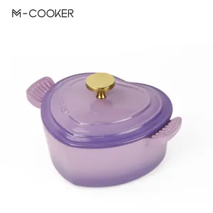 M-cooker – four néerlandais en fonte émaillée rose, petite Casserole en forme de cœur avec double poignée