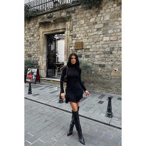 Robe trapèze noire à manches longues pour femmes de bureau, élégante, florale, unie, luxueuse, col carré, du XS au 6XL, pour clubs, journées décontractées, printemps - Product Image 1