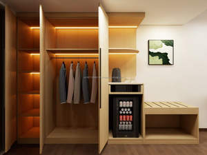 Ensemble de meubles de chambre à coucher pour hôtel 3 étoiles, personnalisable, moderne, durable, économique, avec lit king size, armoire, mini bar et télévision - Product Image 5