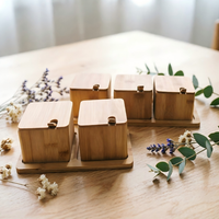 Pot à épices en bambou pour cuisine et restaurant, récipient de rangement pour sel et assaisonnements avec plateau et cuillère, organisateur de condiments