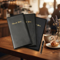 Porte-menu et porte-ordres promotionnel en cuir PU, avec couverture pour les tips, estampage à chaud doré, « Merci » pour restaurants, avec logo personnalisé