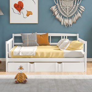 Full Size <b>Daybed</b> Wood Bed <b>With</b> Twin Trundle White <b>Storage</b> Bed For Kids Bedroom - Product Image 2