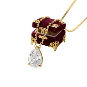 Collar con Colgante de Diamante Cultivado en Laboratorio, Corte Pera, Estilo Minimalista Francés, Color E, Forma de Gota de Agua, Oro Sólido de 14K, Engaste de Puntas, IGI, de Amber Jewels - Product Image 3