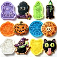 Cortadores de Galletas de Halloween, Paquete Variado de Cortadores de Galletas Espeluznantes 3D: Lápida, Fantasma, Gato, Telaraña, Calavera, Vela, Calabaza
