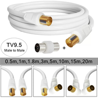 Câble RG59U 9,5 mm, adaptateur mâle-mâle, câble coaxial TV pour satellite, modem, décodeur, plaqué or