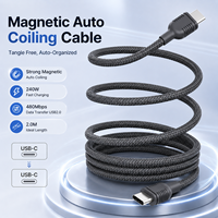 Câble magnétique USB-C 240W PD Charge rapide 5A Nylon tressé Type-C vers Type-C 2m Noir Ordinateur OEM ODM