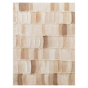 Hand Painted Abstract Oil Painting Beige <b>Frame</b> Rectangle Modern Minimalist Living Room Wall Art - Product Image 5