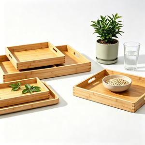 Plateau de service en bambou, bois naturel, multifonctionnel, pour thé, collations, pâtisserie, taille personnalisable, moulage monobloc - Product Image 1