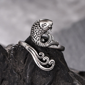Anello da Donna Regolabile Aperto con Pesce Koi, Stile Retrò, Portafortuna e Auspicoso - Product Image 5