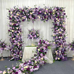 Venta al por mayor de seda personalizada Blanca Rosa Roja soporte de arco arreglos florales artificiales decoración del banquete de boda de fondo - Product Image 4
