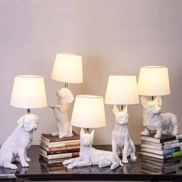 Nieuwe Home Decor Hars Tafel Licht Voor Kids Nachtkastje Bureaulamp Honden Animal Base Tafellamp