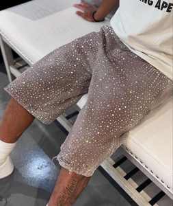 Pantalones cortos <span class=keywords><strong>de</strong></span> mezclilla lavados raglán desgastados con diseño <span class=keywords><strong>de</strong></span> detalle <span class=keywords><strong>de</strong></span> cristal <span class=keywords><strong>de</strong></span> moda transpirable Vintage para <span class=keywords><strong>hombre</strong></span> - Product Image 3