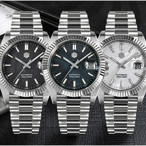 Reloj San Martin para Hombre, 40 mm, Esfera Vintage MOP, Estilo Retro, de Lujo, con Cristal de Zafiro PT5000, Mecánico Automático, Bisel Tallado, 10 Bar - Product Image 3