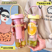 Hete Zomer Verkoop Scheiding 750Ml Tritan Stro Waterfles Draagbare Doorzichtige Bloem Thee Infuser Filter Premium Drinkwaren