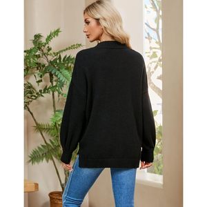 Womens Tunic Sweater Oversized Turtleneck <b>Black</b> <b>Long</b> <b>Sleeve</b> Side Slit Casual Autumn Pullover <b>Tops</b> - Product Image 3