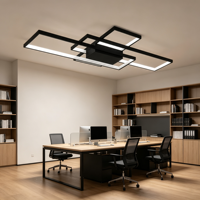 Plafonnier LED carré moderne entrelacé, luminaire de plafond géométrique multi-cadres à montage en surface, noir, pour salon, villa, hôtel